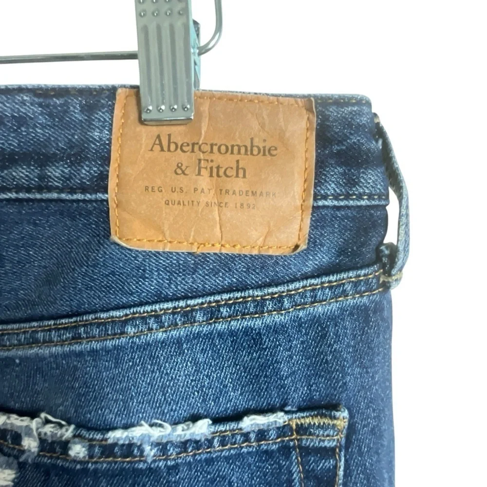 Abercrombie & Fitch Men Blue Distressed Button Fly Denim‎ Shorts